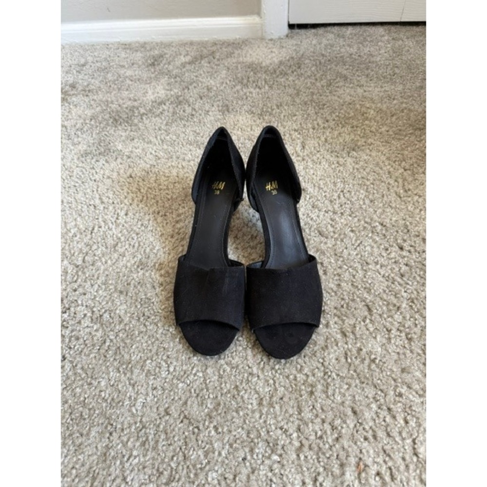 H&M Womens Black Faux Suede D'Orsay Open Toe Stiletto Heels Size 38 US 7.5
